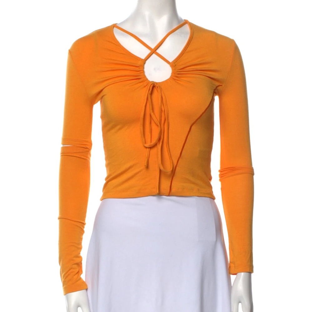 Andersson Bell marigold yellow cinched cutout crop top